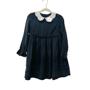 Bonpoint Kids little girls 100% cotton lace Peter pan collar black Dress NEW